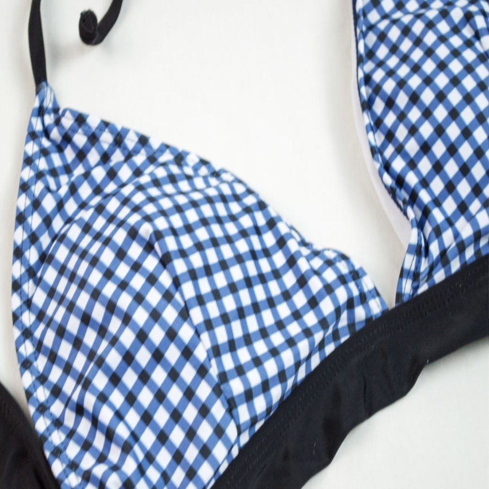 AONIHUA Blue Gingham Bikini Top High-Waist Bottoms - Picture 4 of 13
